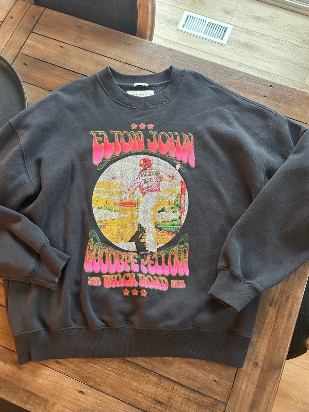 Abercrombie & Fitch Oversized Gray Elton John Glittery Crewneck Sweatshirt M